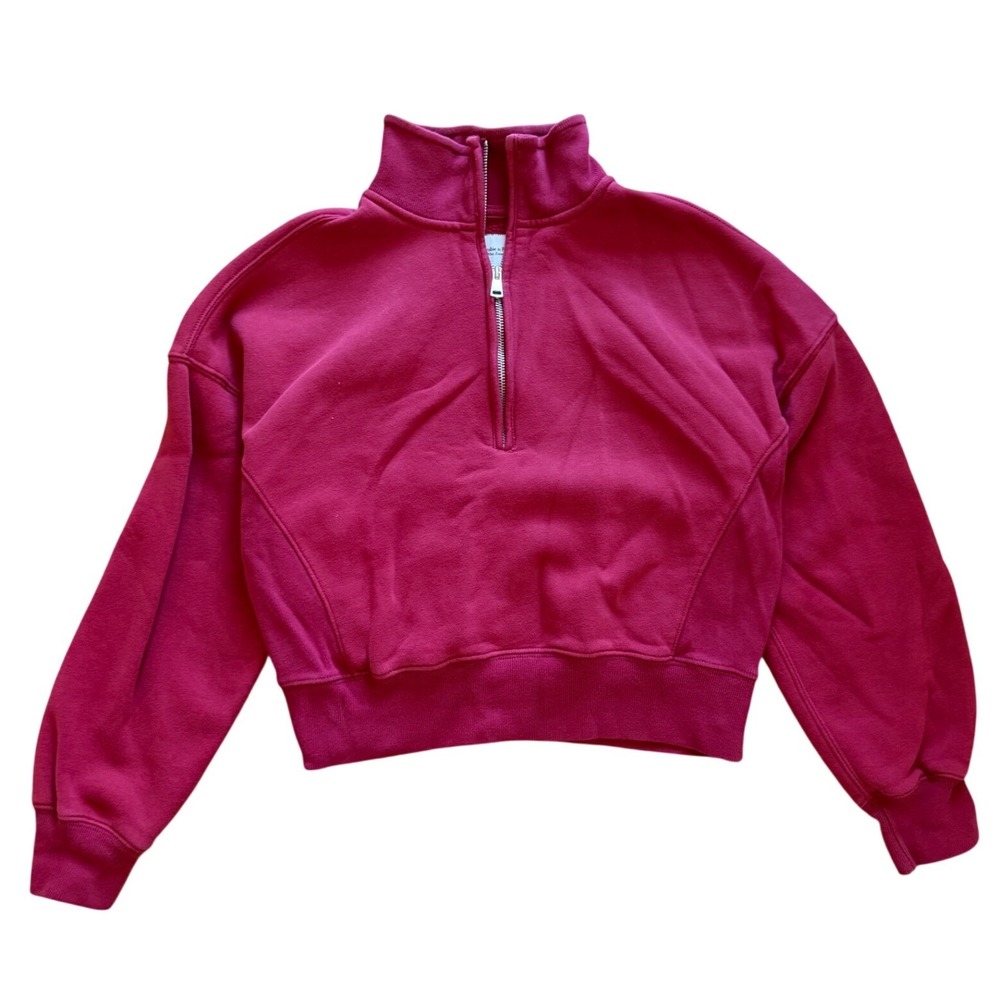 Abercrombie & Fitch Quarter Zip Sweatshirt Womens Red Cropped Pullover XS